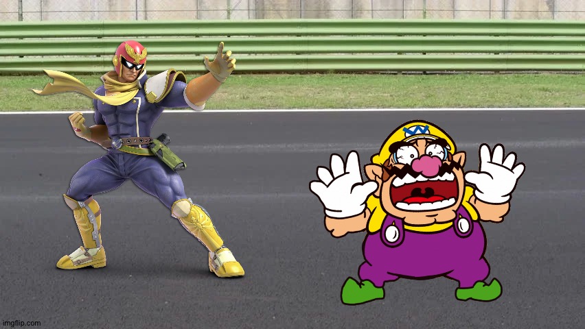 Wario dies by Captain falcon after losing a race to him | image tagged in empty road side-view,captain falcon,wario dies,super mario,crossover | made w/ Imgflip meme maker