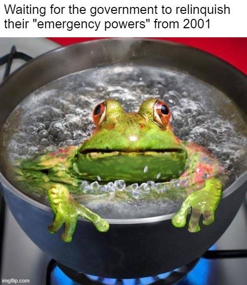 Best we can do is censor your speech | Waiting for the government to relinquish 
their "emergency powers" from 2001 | made w/ Imgflip meme maker