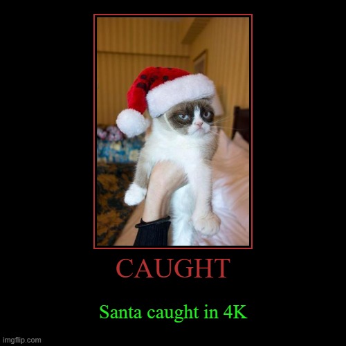 Look its Santa | CAUGHT | Santa caught in 4K | image tagged in funny,demotivationals | made w/ Imgflip demotivational maker