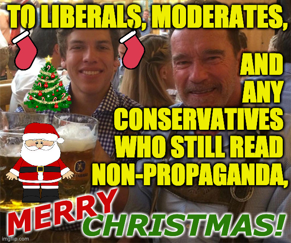 Enjoy your long weekend  ( : | TO LIBERALS, MODERATES, AND 
ANY 
CONSERVATIVES 
WHO STILL READ 
NON-PROPAGANDA, MERRY; CHRISTMAS! | image tagged in memes,merry christmas,ahnold | made w/ Imgflip meme maker