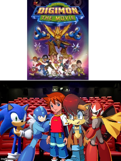 Sonic and Friends watching Digimon the movie 2000 in the theater | image tagged in movie theater seating wall mural - murals your way,sonic the hedgehog,sonic x,megaman,crossover,digimon | made w/ Imgflip meme maker