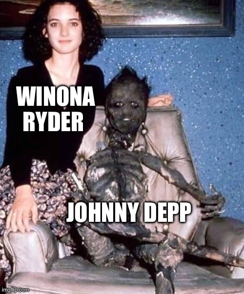 WINONA RYDER; JOHNNY DEPP | image tagged in johnny depp,beetlejuice | made w/ Imgflip meme maker