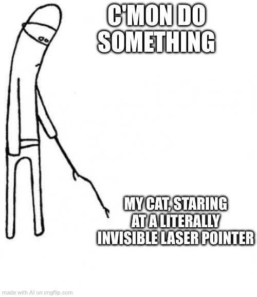 My cats life | C'MON DO SOMETHING; MY CAT, STARING AT A LITERALLY INVISIBLE LASER POINTER | image tagged in c'mon do something | made w/ Imgflip meme maker