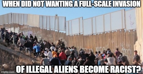 Illegal Alien Invasion Question | WHEN DID NOT WANTING A FULL-SCALE INVASION; OF ILLEGAL ALIENS BECOME RACIST? | image tagged in illegal immigrants,why,democrats | made w/ Imgflip meme maker
