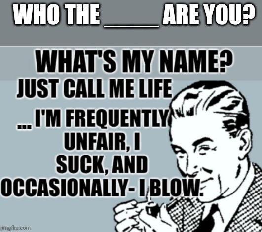 Who am I? | WHO THE ____ ARE YOU? ... | image tagged in life,real life,in real life,the meaning of life | made w/ Imgflip meme maker