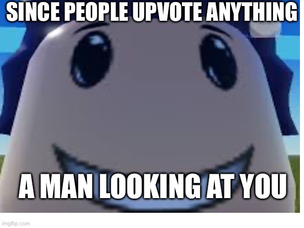 Don’t get mad I’m not trying to upvote beg | SINCE PEOPLE UPVOTE ANYTHING; A MAN LOOKING AT YOU | image tagged in roblox,not upvote begging,lol so funny | made w/ Imgflip meme maker