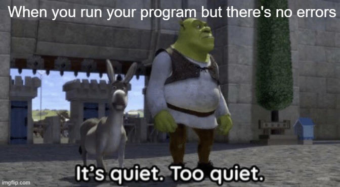 Something ain't right here... | When you run your program but there's no errors | image tagged in it s quiet too quiet shrek,hold up wait a minute something aint right,programming,memes | made w/ Imgflip meme maker