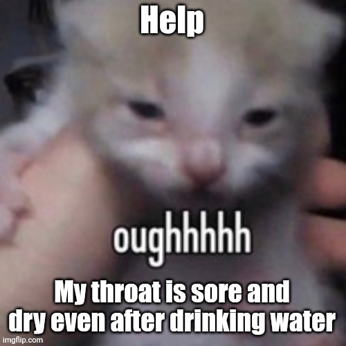 Duhehdheudjjeudje | Help; My throat is sore and dry even after drinking water | image tagged in oughhhhh | made w/ Imgflip meme maker