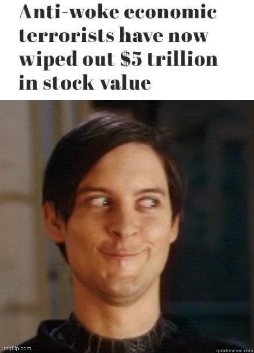 Oops! Our Bad. | image tagged in evil smile,conservatives,woke,stock market,loss | made w/ Imgflip meme maker