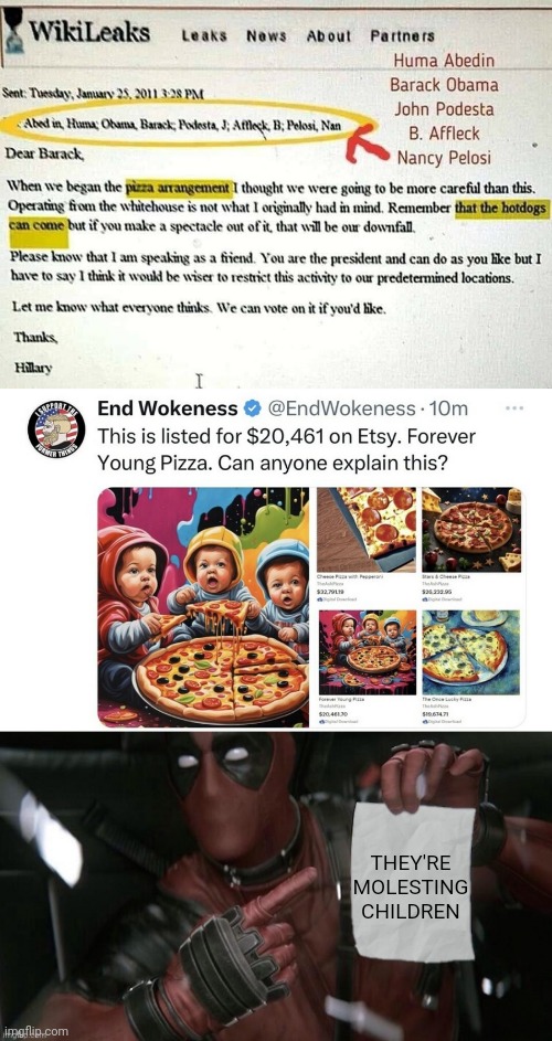 THEY'RE MOLESTING CHILDREN | image tagged in deadpool pointing at paper,pedophile,democrats,rino | made w/ Imgflip meme maker