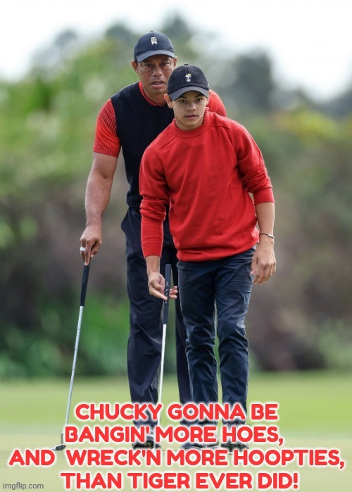 Tiger and Charlie | image tagged in tiger woods,golf,pga tour | made w/ Imgflip meme maker