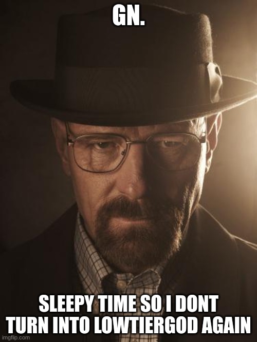 Walter White | GN. SLEEPY TIME SO I DONT TURN INTO LOWTIERGOD AGAIN | image tagged in walter white | made w/ Imgflip meme maker
