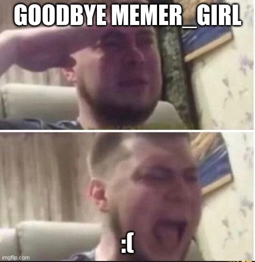 Please come back | GOODBYE MEMER_GIRL; :( | image tagged in crying salute | made w/ Imgflip meme maker