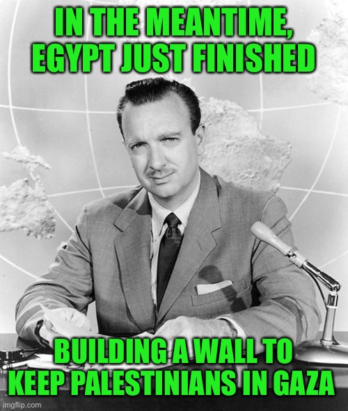 Newsflash | IN THE MEANTIME, EGYPT JUST FINISHED BUILDING A WALL TO KEEP PALESTINIANS IN GAZA | image tagged in newsflash | made w/ Imgflip meme maker