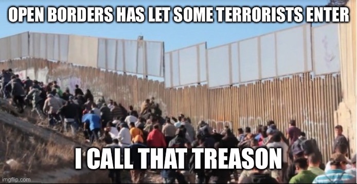 Illegal Immigrants | OPEN BORDERS HAS LET SOME TERRORISTS ENTER I CALL THAT TREASON | image tagged in illegal immigrants | made w/ Imgflip meme maker
