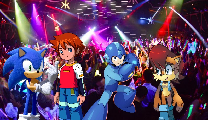 Sonic and Friends having fun in a dance club | image tagged in dance club,sonic x,sonic the hedgehog,megaman,crossover,sonic | made w/ Imgflip meme maker
