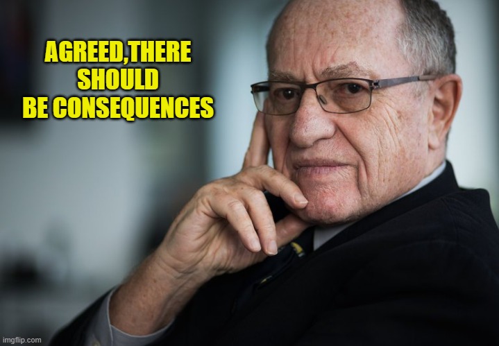Alan Dershowitz | AGREED,THERE SHOULD BE CONSEQUENCES | image tagged in alan dershowitz | made w/ Imgflip meme maker