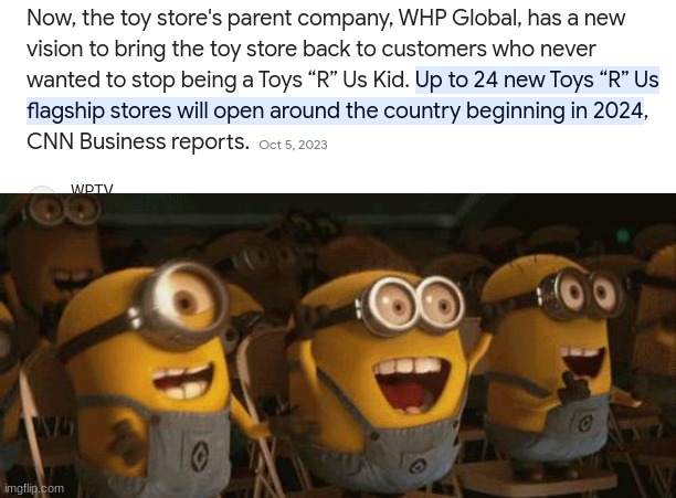 LET'S GO!!! | image tagged in cheering minions,toys r us,hype | made w/ Imgflip meme maker