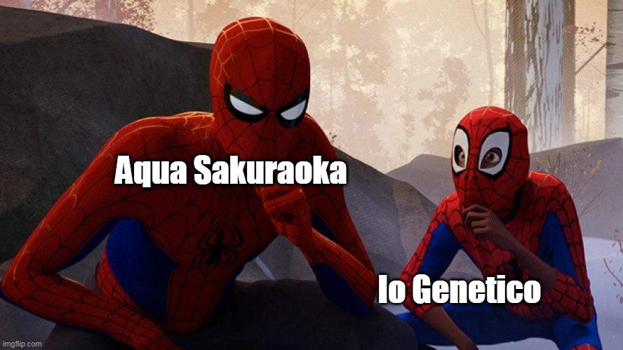 Spider-verse Meme | Aqua Sakuraoka; Io Genetico | image tagged in spider-verse meme | made w/ Imgflip meme maker