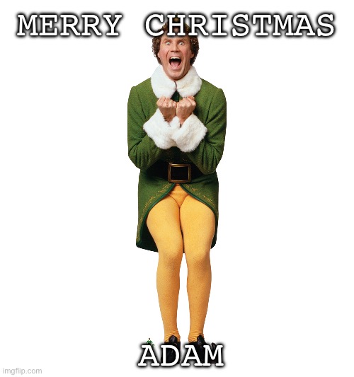 Merry Christmas Adam | MERRY CHRISTMAS; ADAM | image tagged in christmas elf | made w/ Imgflip meme maker