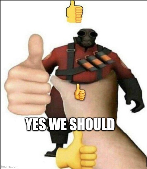 Pyro thumbs up | YES WE SHOULD | image tagged in pyro thumbs up | made w/ Imgflip meme maker