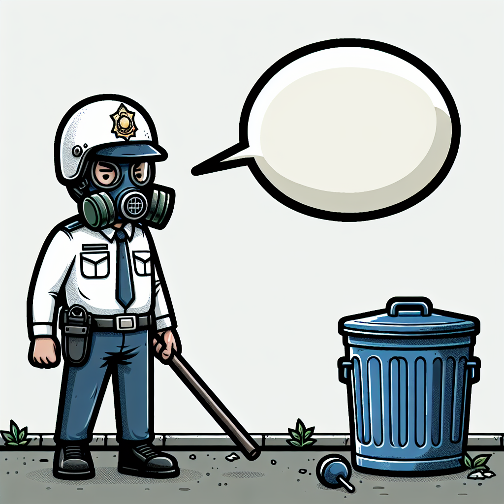 High Quality an police with a white gas mask is comes to near of a trash can Blank Meme Template