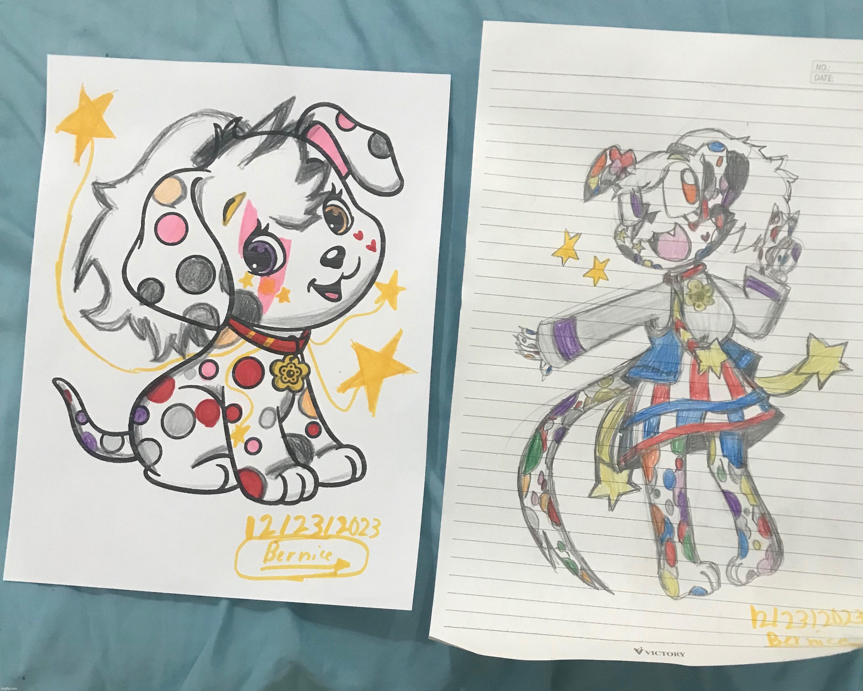 Splotches the Dalmatian dog (colored page on the left, drawing on the right.) | image tagged in coloring page,and,drawing | made w/ Imgflip meme maker