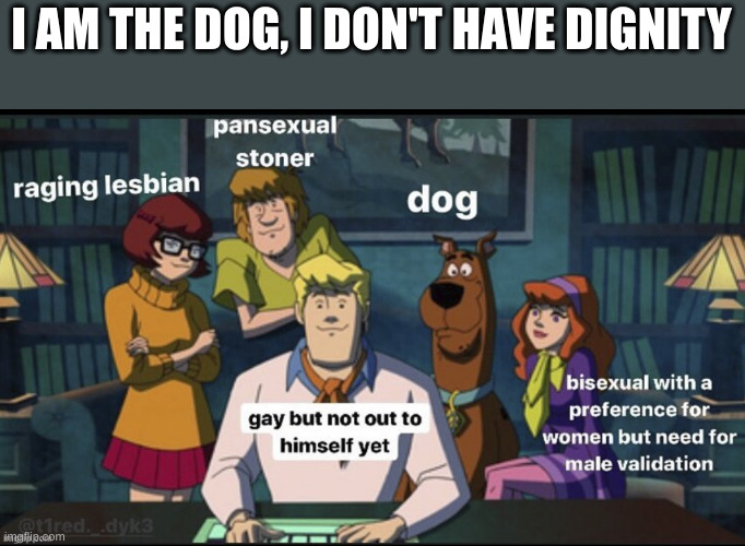 dignity | I AM THE DOG, I DON'T HAVE DIGNITY | image tagged in dignity | made w/ Imgflip meme maker