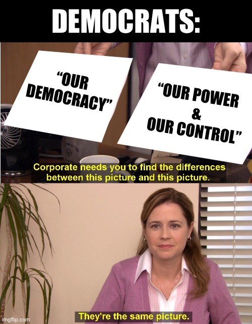 They're The Same Picture Meme | “OUR DEMOCRACY” “OUR POWER 
&
OUR CONTROL” DEMOCRATS: | image tagged in memes,they're the same picture | made w/ Imgflip meme maker