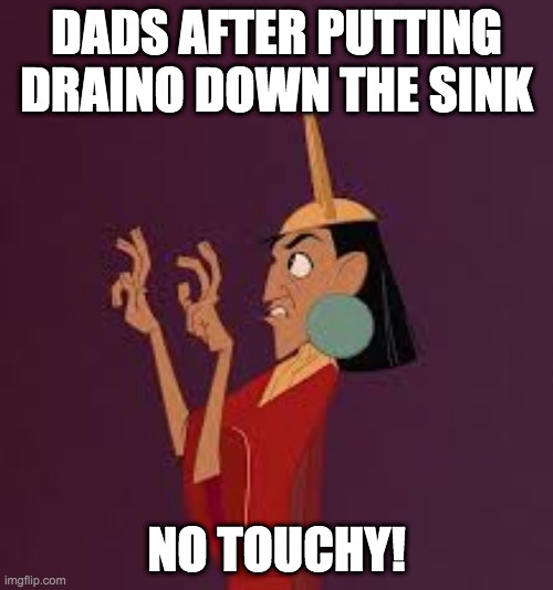 No Touchy | DADS AFTER PUTTING DRAINO DOWN THE SINK; NO TOUCHY! | image tagged in no touchy | made w/ Imgflip meme maker
