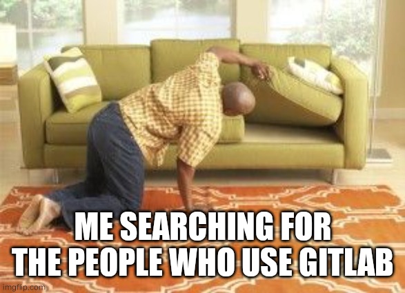 Searching | ME SEARCHING FOR THE PEOPLE WHO USE GITLAB | image tagged in searching | made w/ Imgflip meme maker