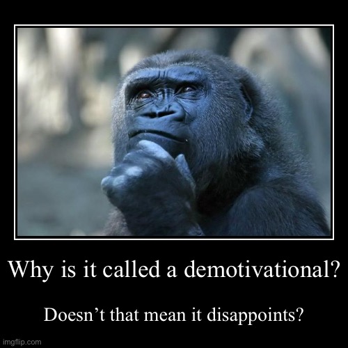 … | Why is it called a demotivational? | Doesn’t that mean it disappoints? | image tagged in funny,demotivationals | made w/ Imgflip demotivational maker