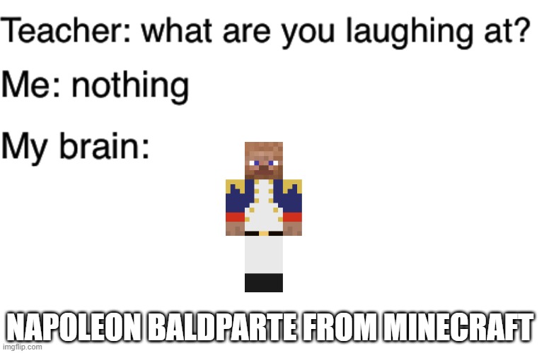 Baldparte | NAPOLEON BALDPARTE FROM MINECRAFT | image tagged in teacher what are you laughing at | made w/ Imgflip meme maker