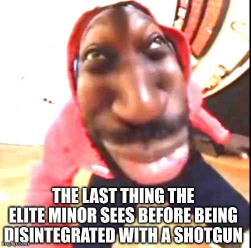 Goofy ahh halo | THE LAST THING THE ELITE MINOR SEES BEFORE BEING DISINTEGRATED WITH A SHOTGUN | image tagged in goofy ahh | made w/ Imgflip meme maker