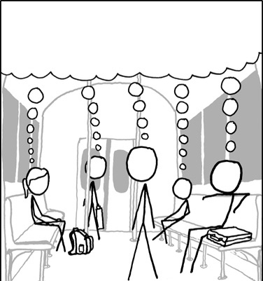 Stick figures on train sharing thought Blank Meme Template
