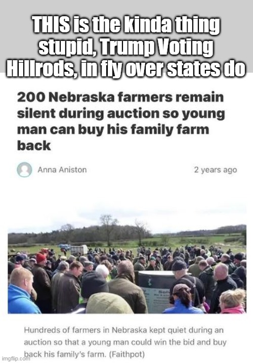 Why we need an Electoral College | THIS is the kinda thing stupid, Trump Voting Hillrods, in fly over states do | image tagged in farm auction meme | made w/ Imgflip meme maker