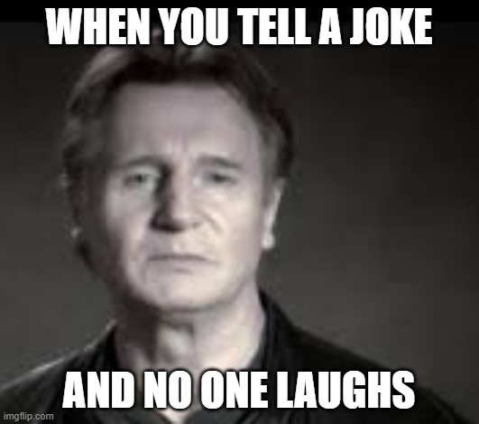 liam neeson | WHEN YOU TELL A JOKE; AND NO ONE LAUGHS | image tagged in liam neeson | made w/ Imgflip meme maker