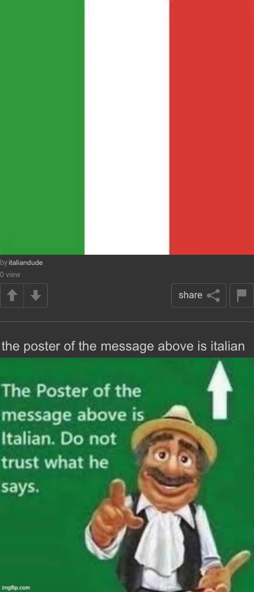 italy flag | italiandude; the poster of the message above is italian | image tagged in two posts | made w/ Imgflip meme maker