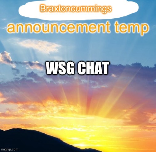 Braxtoncummings announcement temp | WSG CHAT | image tagged in braxtoncummings announcement temp | made w/ Imgflip meme maker