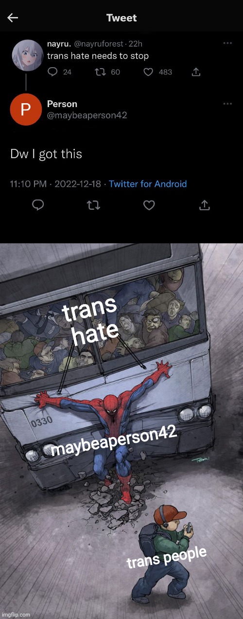 goat | trans hate; maybeaperson42; trans people | image tagged in spider-man bus | made w/ Imgflip meme maker