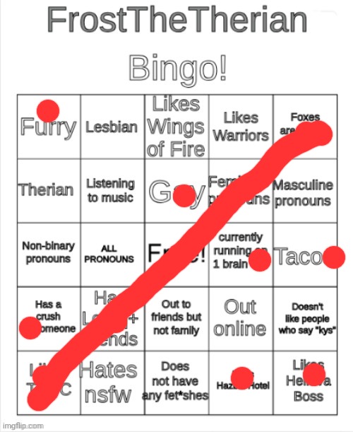 Bingo! | image tagged in frost the therians bingo | made w/ Imgflip meme maker