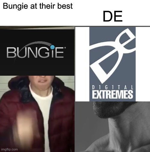 Digital Extremes is the antithesis of Bungie. | DE; Bungie at their best | image tagged in average fan vs average enjoyer | made w/ Imgflip meme maker