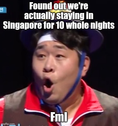 Ok hi | Found out we're actually staying in Singapore for 10 whole nights; Fml | image tagged in seyoon | made w/ Imgflip meme maker