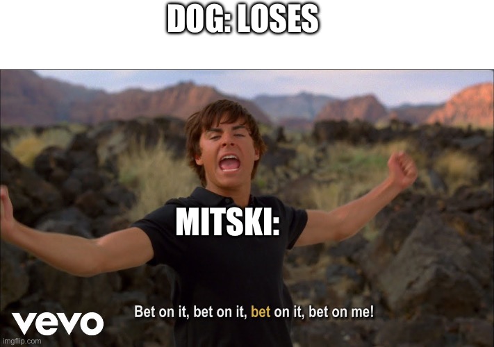 pls someone get this lmao | DOG: LOSES; MITSKI: | image tagged in memes,funny,music,high school musical,funny memes,pop music | made w/ Imgflip meme maker