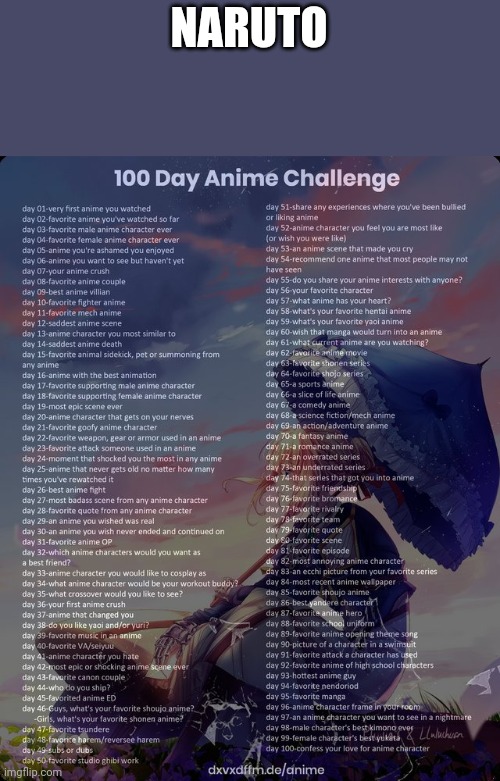 Day one | NARUTO | image tagged in 100 day anime challenge | made w/ Imgflip meme maker