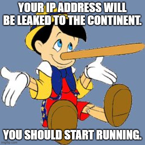 YOUR IP ADDRESS WILL BE LEAKED TO THE CONTINENT. YOU SHOULD START RUNNING. | image tagged in pinocchio | made w/ Imgflip meme maker