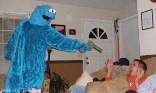 High Quality Cookie Monster threats with gun Blank Meme Template