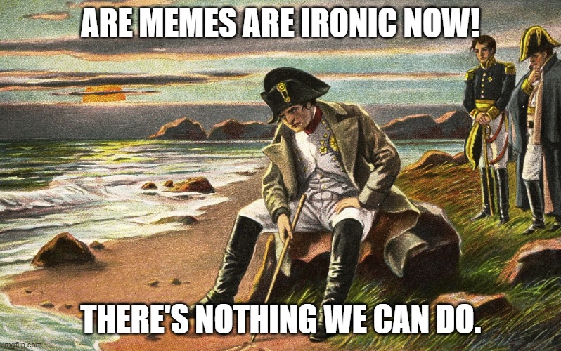 Napoleon | ARE MEMES ARE IRONIC NOW! THERE'S NOTHING WE CAN DO. | image tagged in napoleon | made w/ Imgflip meme maker
