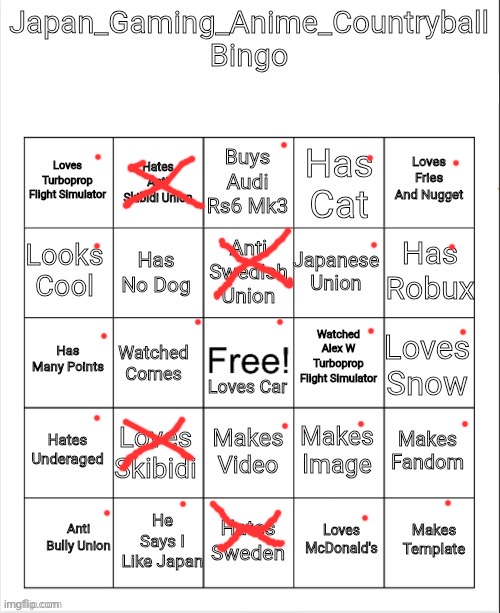 Japan_Gaming_Anime_Countryball Bingo! | image tagged in japan_gaming_anime_countryball bingo | made w/ Imgflip meme maker