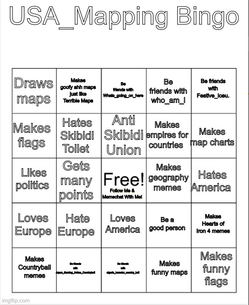 USA_Mapping Bingo! :) Blank Meme Template